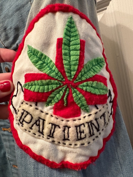 Vintage Denim Jacket Patches vote, cannabis, bowling, motorcycle, Large unisex - Picture 4 of 10